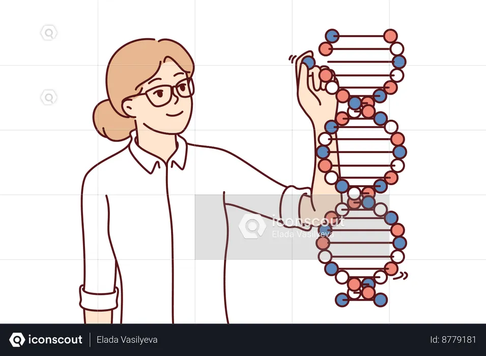 Woman explains DNA structure  Illustration