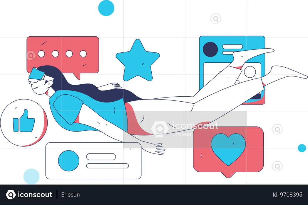 Woman explores social media platform  Illustration