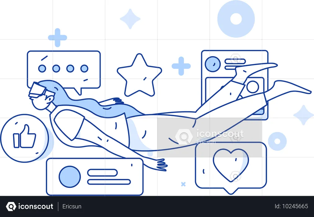 Woman explores social media platform  Illustration