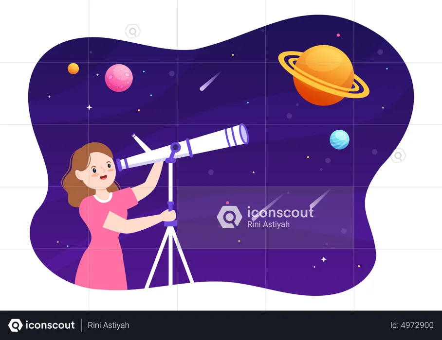 Woman Exploring Space Through Telescope  Illustration