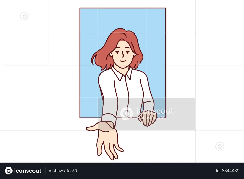 Woman extends hand and says follow me  Illustration