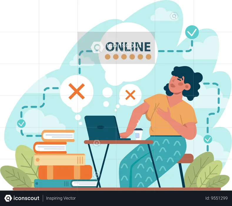 Woman faces challenge of internet while working remotely  Illustration