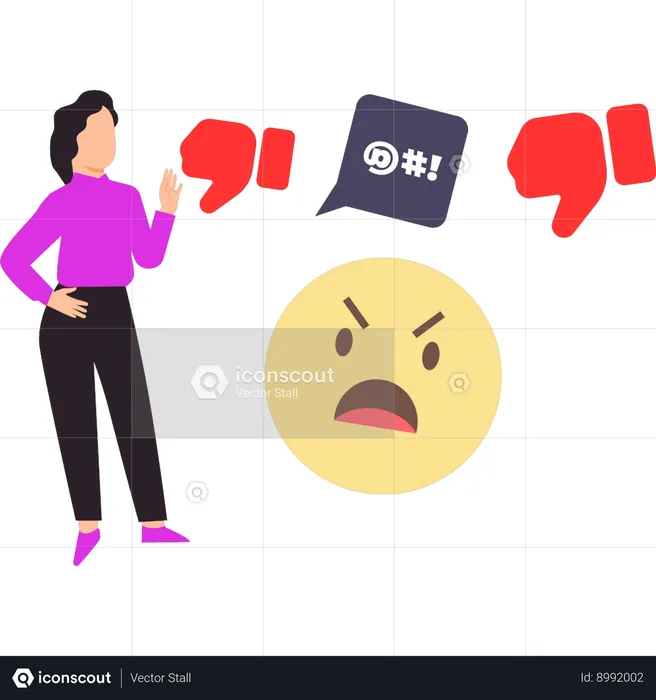 Woman faces online bully  Illustration