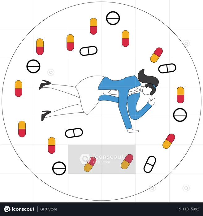 Woman facing drug side effect  Illustration