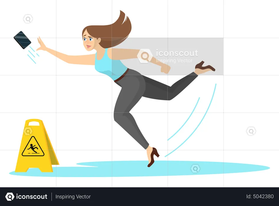 Woman falling on wet floor  Illustration