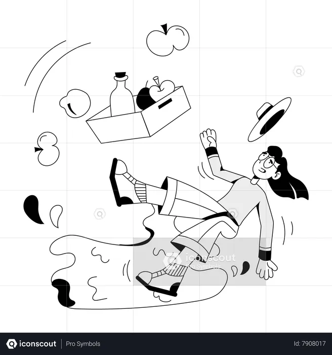Woman Falling with Vegetables  Illustration