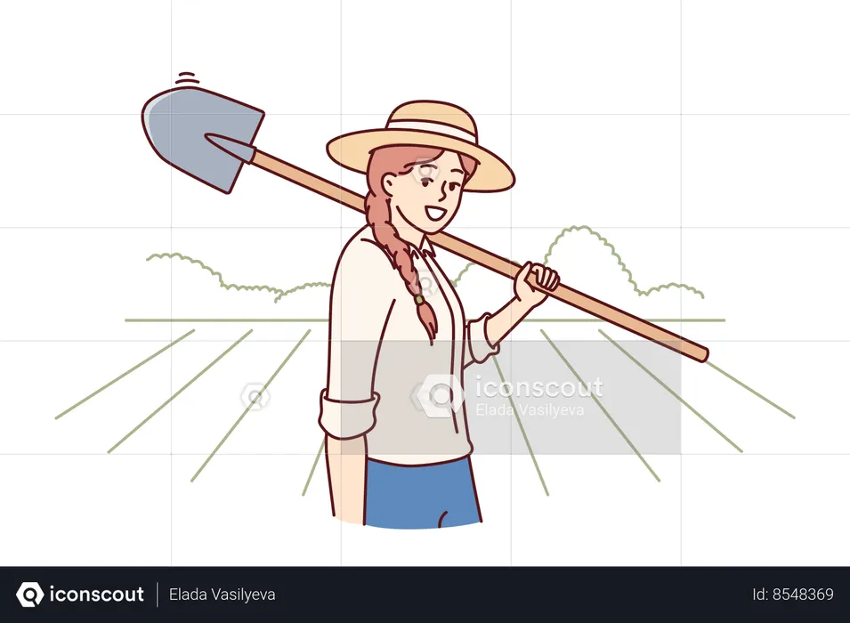 Woman farmer holding shovel to prepare land for planting seeds  Illustration