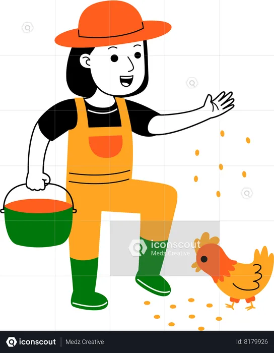 Woman feeding chicken  Illustration