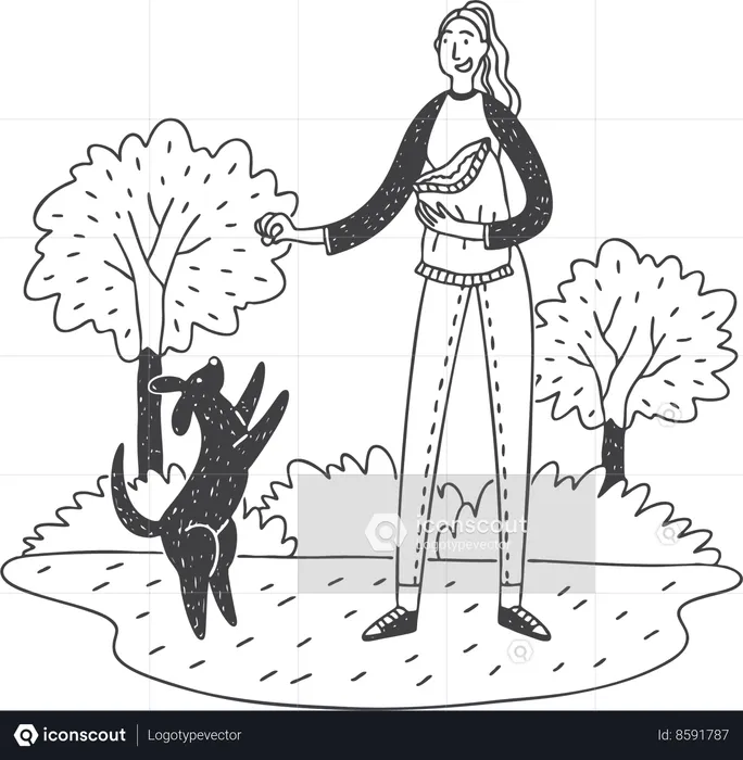 Woman feeding pet  Illustration