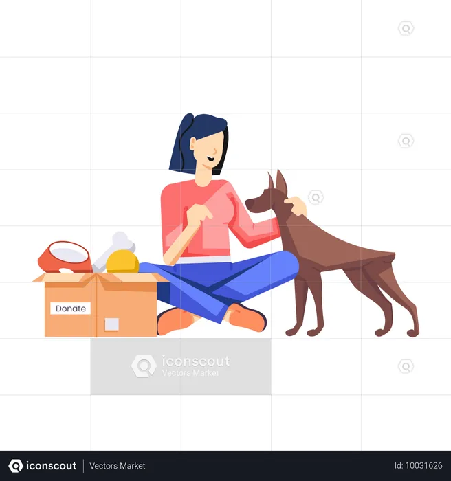 Woman feeding street dog  Illustration