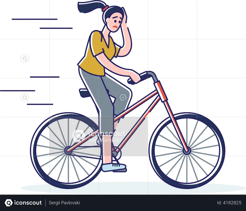 Woman feeling fatigue while riding bicycle  Illustration