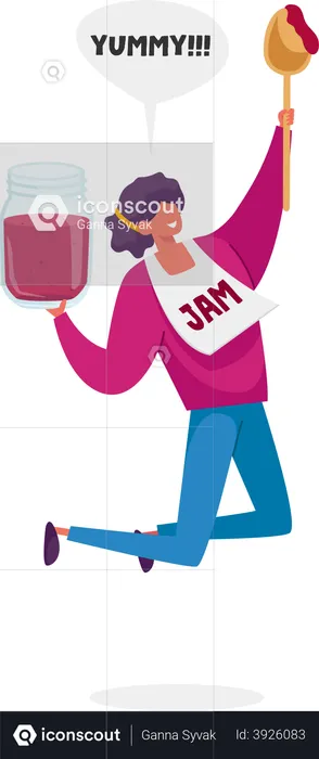 Woman feeling happy after tasting jam  Illustration