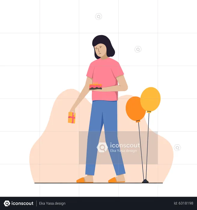 Woman feeling lonely on birthday  Illustration