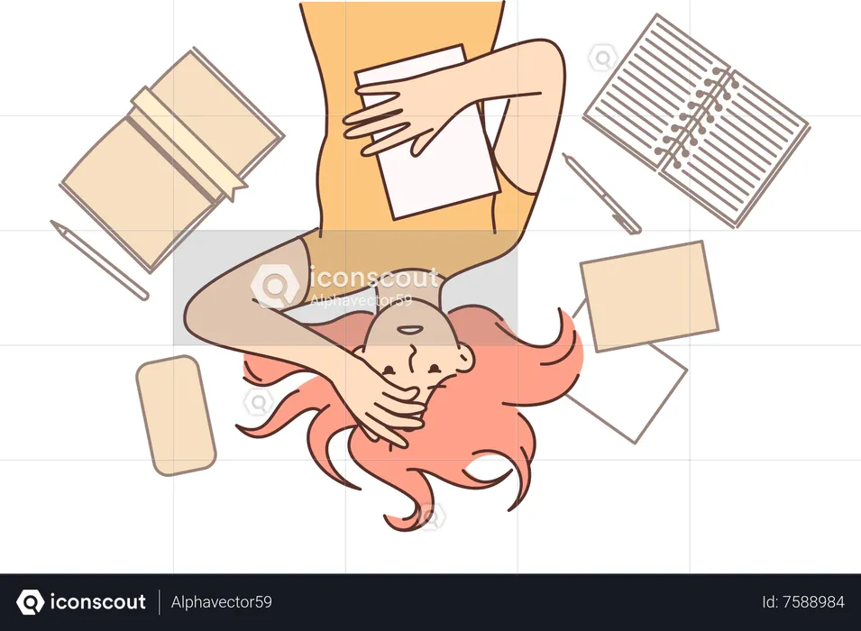 Woman feeling tired after writing  Illustration