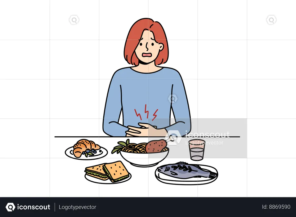 Woman feels loss of appetite  Illustration