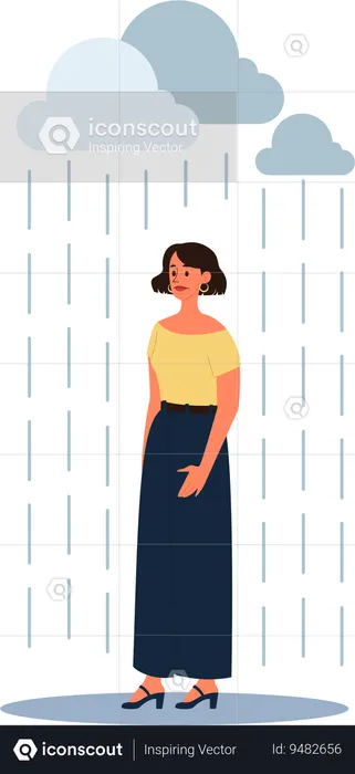 Woman feels upset in rainfall  Illustration