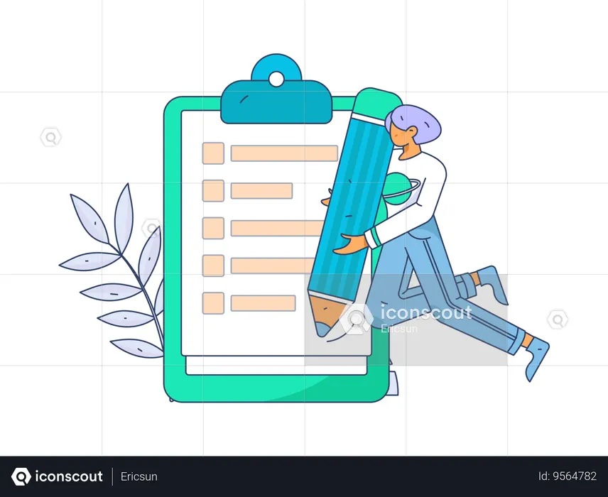 Woman filling online business survey form  Illustration