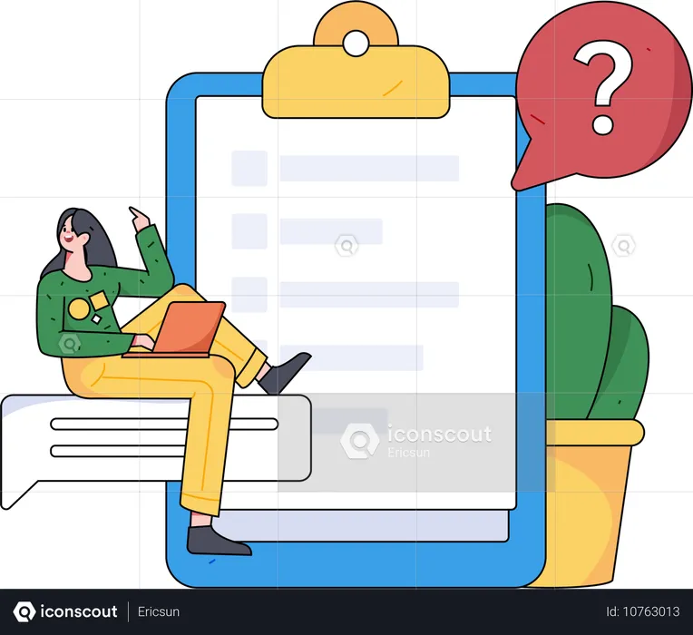 Woman filling online business survey form  Illustration