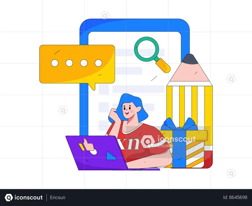 Woman filling online survey form  Illustration