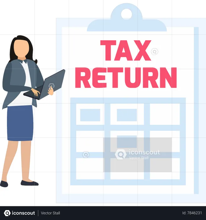 Woman filling tax return document  Illustration