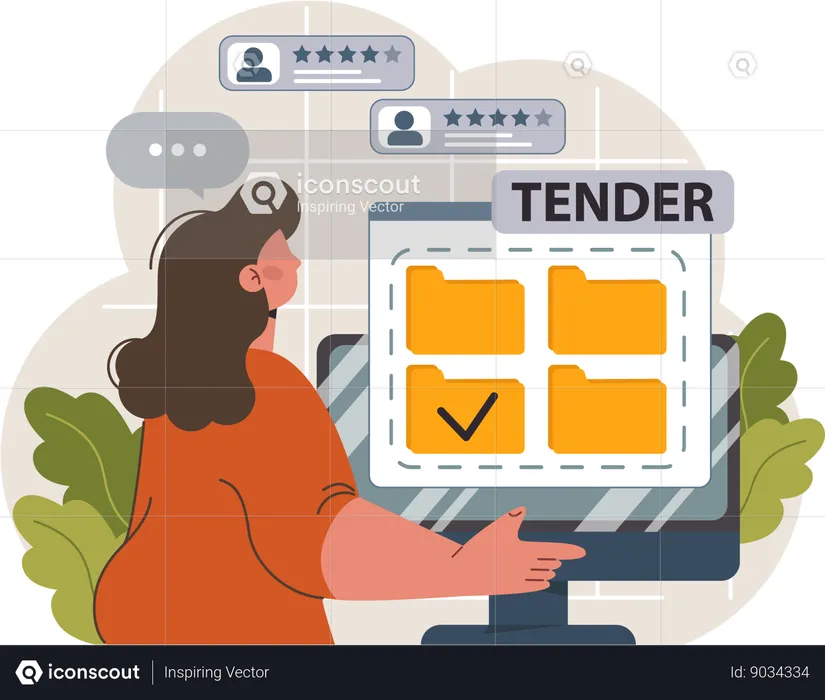 Woman fills out online tender form  Illustration