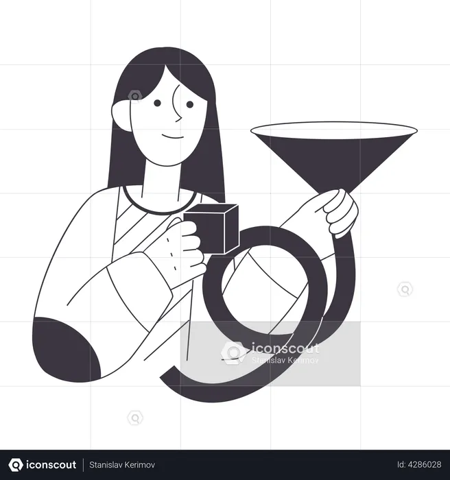 Woman filters data  Illustration