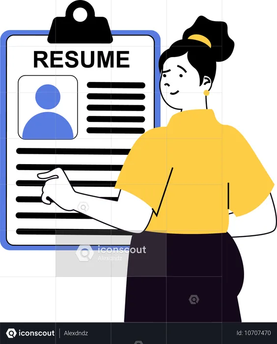 Woman finalizes new employee resume  Illustration