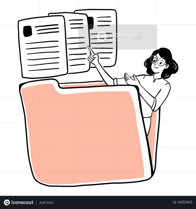 Woman finding file in folder  Illustration
