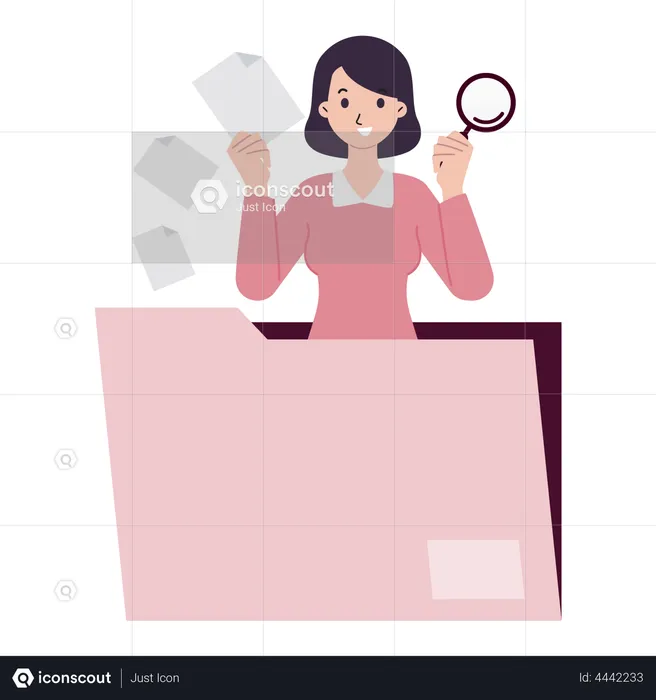 Woman finding file in folder  Illustration