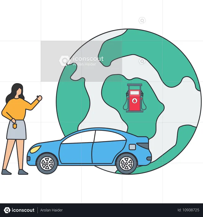 Woman finding global fuel station  Illustration