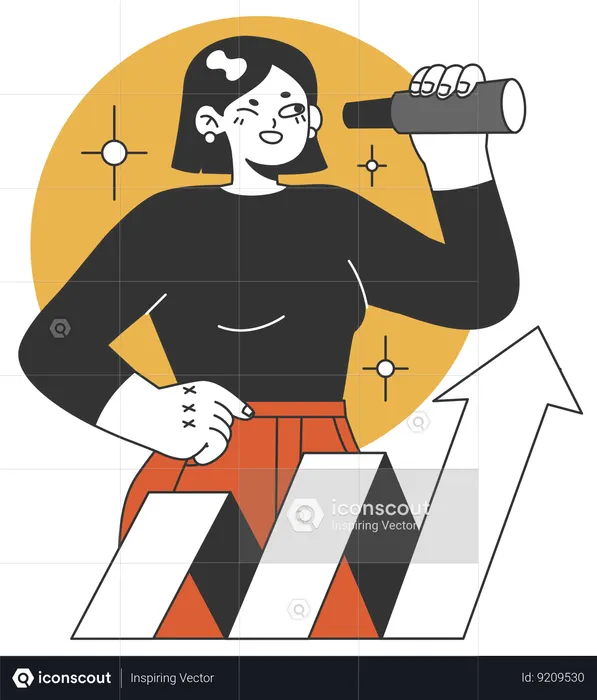 Woman finding growth using telescope  Illustration