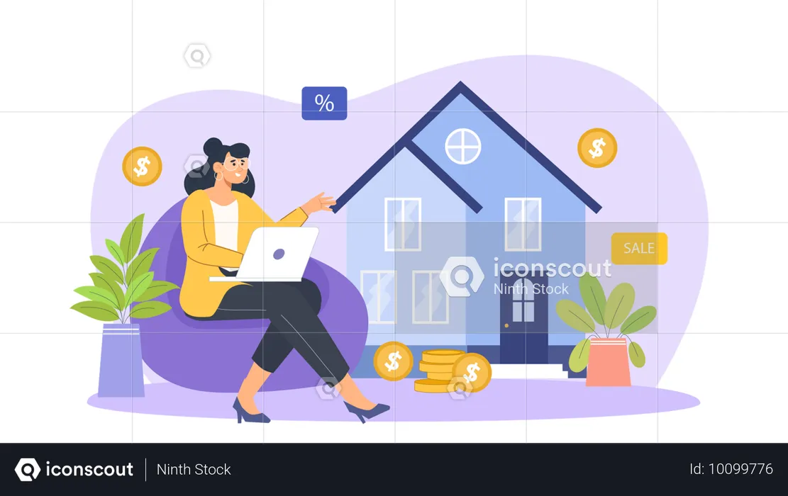 Woman finding home on rent  Illustration