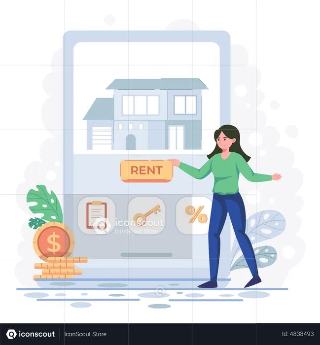 Woman finding house on rent  Illustration