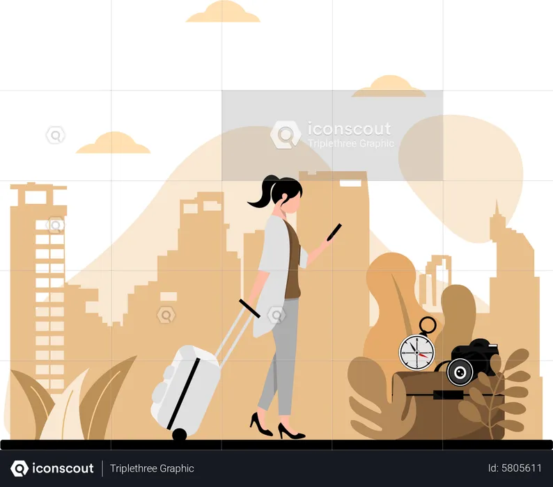 Woman Finding Location  Illustration