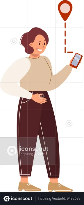 Woman finding location on phone  Illustration