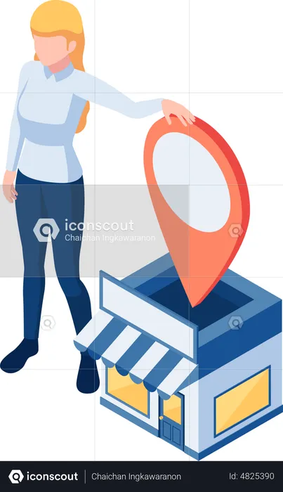 Woman finding store location  Illustration