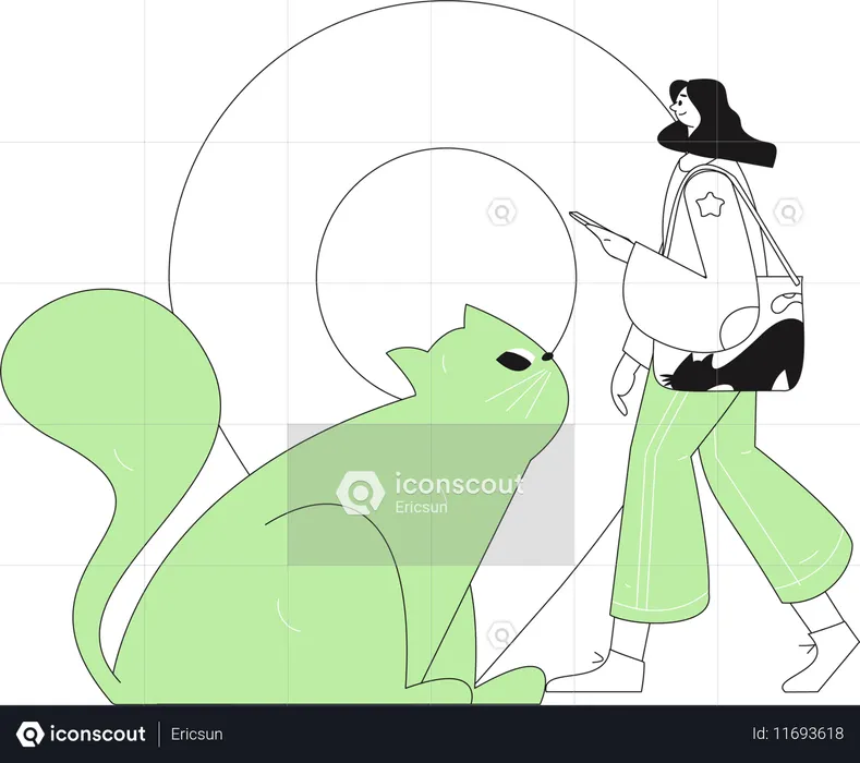 Woman finding travel destination with cat  Illustration