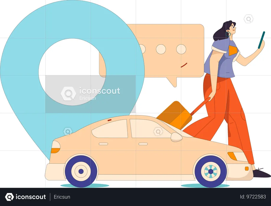 Woman finds navigation of rental car  Illustration