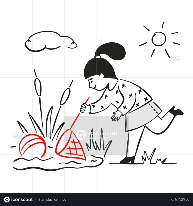 Woman fishes ball out of driver  Illustration