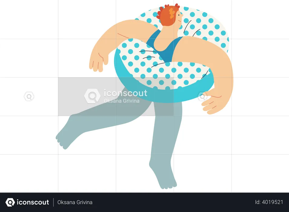 Woman Floating In Swimming with Inflatable Ring  Illustration
