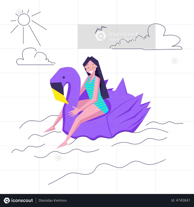 Woman floating on rubber duck  Illustration