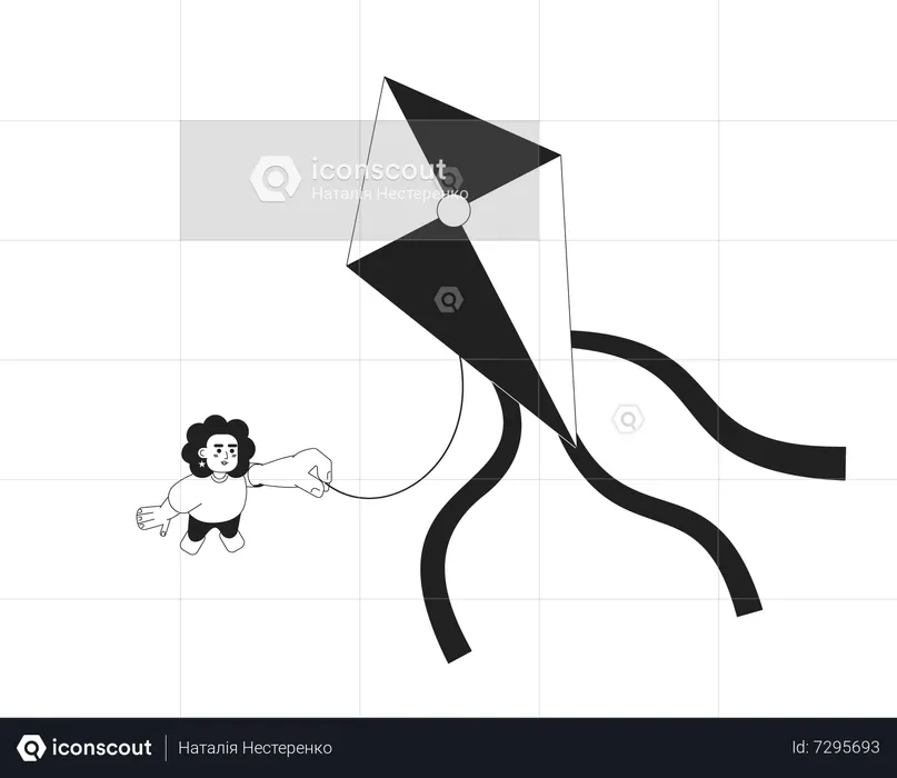 Woman flying kite  Illustration