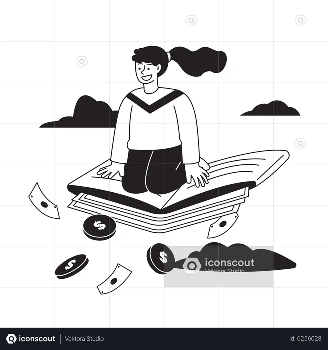Woman Flying on a Wallet  Illustration