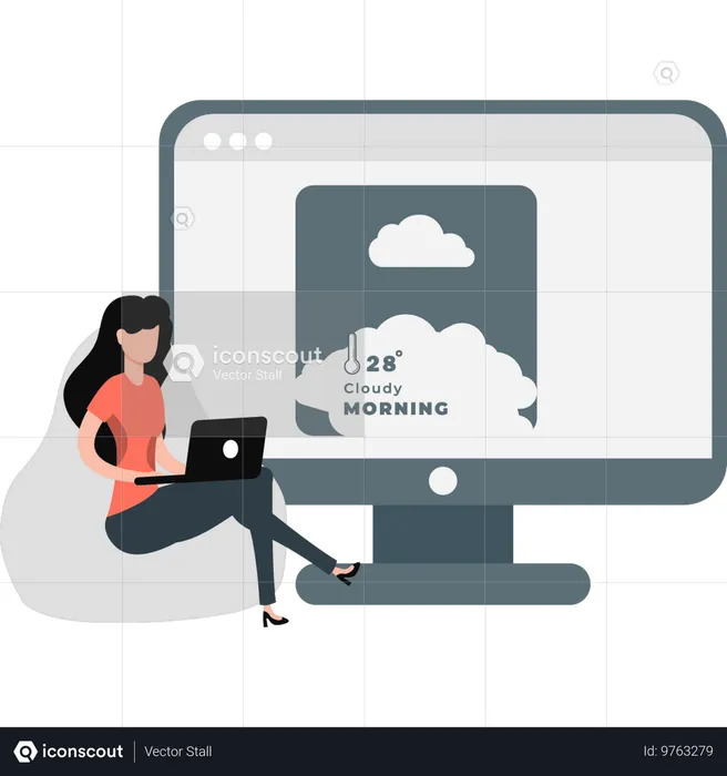 Woman forecasting cloudy morning  Illustration