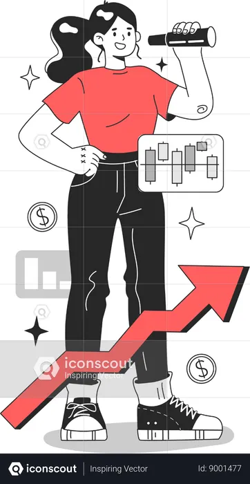 Woman forecasts business vision  Illustration