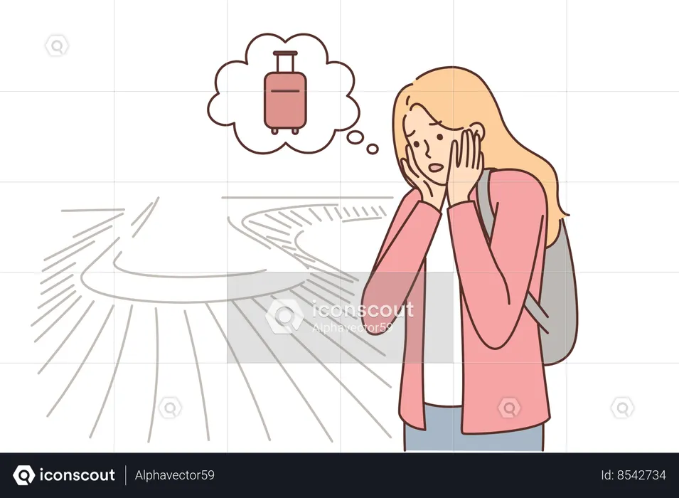 Woman found out about loss of luggage at airport  Illustration