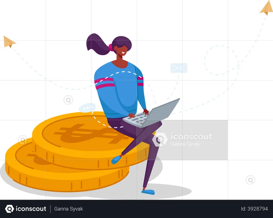 Woman freelancer working on project  Illustration