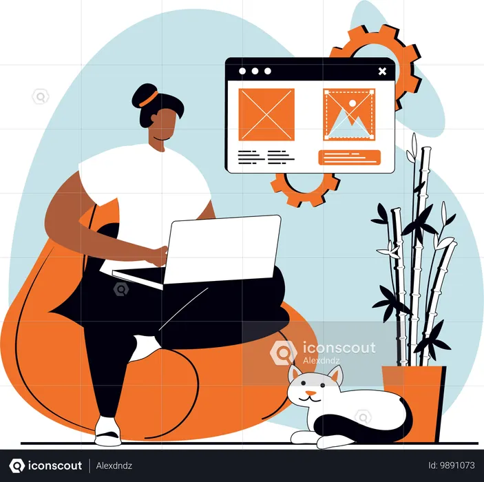 Woman freelancer working on webpage  Illustration