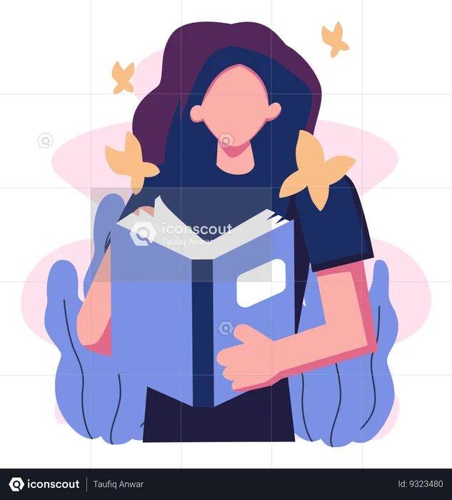 Woman Gaining Knowledge From Books  Illustration