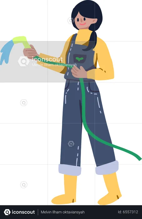 Woman gardener Watering hose  Illustration